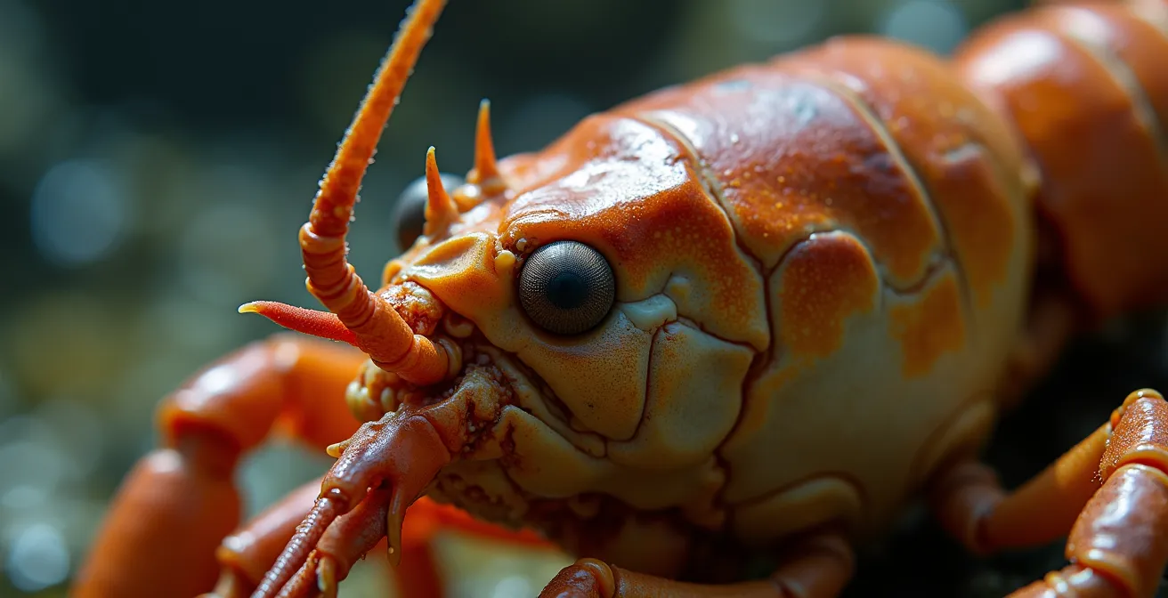 Détail macro de la carapace texturée d'une écrevisse